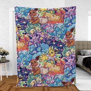 Evolutionary line of Eevee Pokemon Fleece Blanket