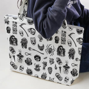Cult Horror Characters Cryptkeeper Beetlejuice Chucky Fears of a clown Large Tote Bag