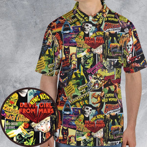 Fright Night Halloween Retro Horror Characters Collage AOP Men/Women Polo Shirt