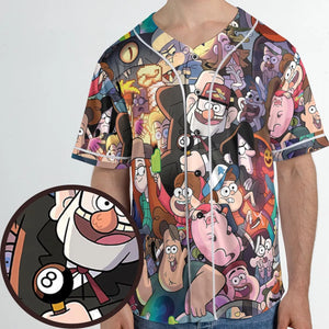 Gravity Falls Characters Pattern Unisex Baseball Jersey