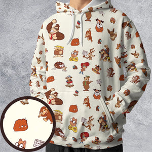 Famous Cartoon Characters in Brown All-over Print Hoodie