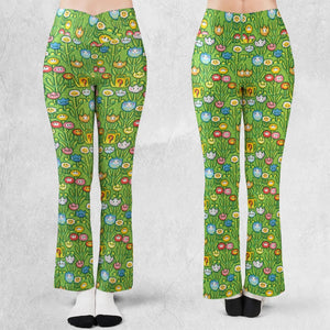 8bit Flower Garden Super Mario Pattern Flare Leggings