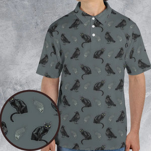 Cat and Raven Edgar Allan Poe Pattern AOP Men/Women Polo Shirt