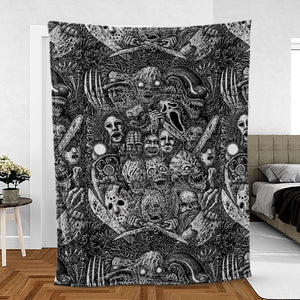 Horror Movie Assemblage Ghostface Xenomorph Pinhead Freddy Michael Myers Fleece Blanket