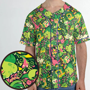 Grass Type Pokemon Pattern Unisex Baseball Jersey