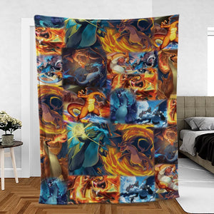 Charizard Ice Fire Dragon Combat Fleece Blanket