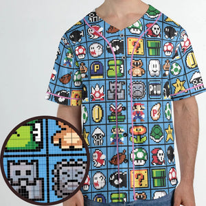 Mario Pixel Super Mario Pattern Unisex Baseball Jersey