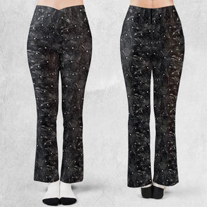 Black Raven Pattern Flare Leggings