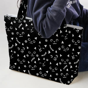 Black Cats Pattern Large Tote Bag