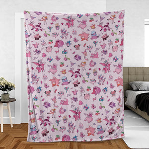 Team Pink Pokemon Pattern Fleece Blanket