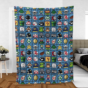 Mario Pixel Super Mario Pattern Fleece Blanket