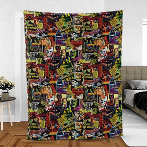 Fright Night Halloween Retro Horror Characters Collage Fleece Blanket