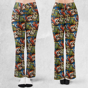The Horror The Fright Dracula Frankenstein The Wolfman Monster Universal Pattern Flare Leggings