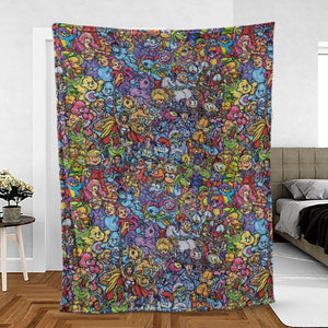 80s Throwback Cartoon Pattern Fleece Blanket
