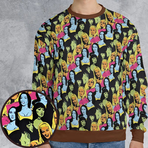 Retro Superwomen Belted Buckled and Booted All-over Print Sweatshirt
