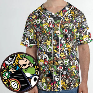 Super Mario Characters All In One Pattern Unisex Baseball Jersey