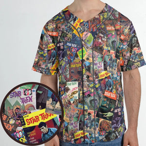 Vintage 1970s Star Trek Comic Books Collage Unisex Baseball Jersey