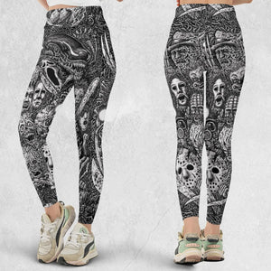 Horror Movie Assemblage Ghostface Xenomorph Pinhead Freddy Michael Myers Legging