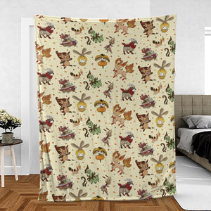 Autumn Vibes Pokemon Pattern Fleece Blanket