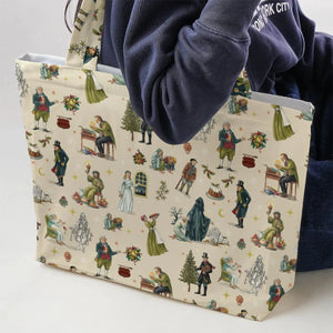A Christmas Carol Characters Pattern Large Tote Bag