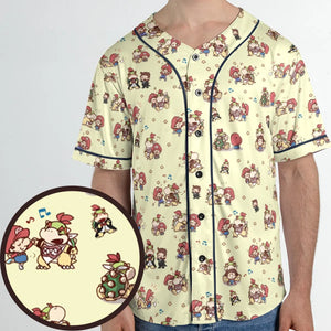 So Cute Bowser and Mario Pattern Unisex Baseball Jersey