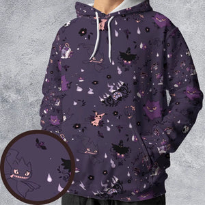 Pokemon Ghost-typen Gengar Banette Litwick Mismagius All-over Print Hoodie