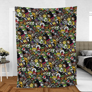Super Mario Characters All In One Pattern Fleece Blanket