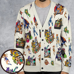 80s Famous Cartoon Characters Pattern Cardigan