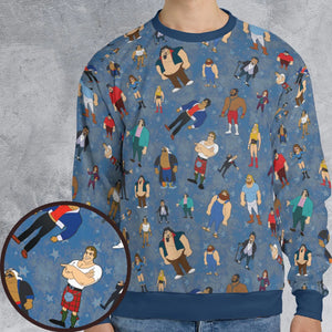 80s Hulk Rock 'n' Wrestling Characters All-over Print Sweatshirt