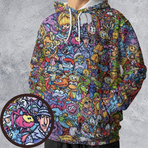 80s Throwback Cartoon Pattern All-over Print Hoodie