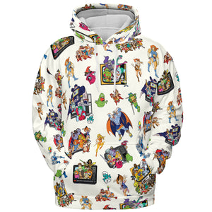 80s Famous Cartoon Characters Pattern All-over Print Hoodie