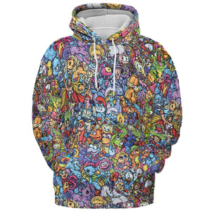 80s Throwback Cartoon Pattern All-over Print Hoodie