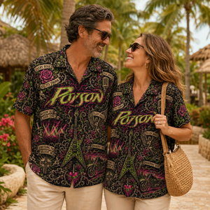 Poison Hawaiian Shirt - Glam Metal Rock Band Button Up Shirt with Every Rose Has Its Thorn, Talk Dirty and Unskinny Bop Art