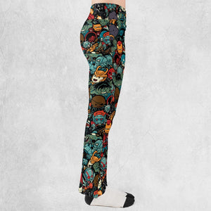 Marvelous Chibi Characters Pattern Flare Leggings
