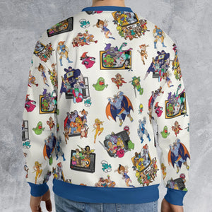 80s Famous Cartoon Characters Pattern All-over Print Sweatshirt