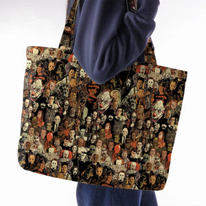 Horror Movie Characters Halloween Pattern Large Tote Bag