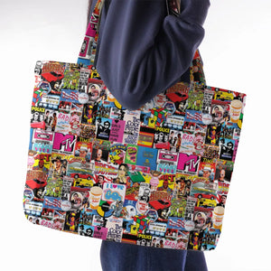 I heart 80s Collage Mr. T Back To the Future Pac-man Large Tote Bag