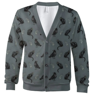 Cat and Raven Edgar Allan Poe Pattern Cardigan