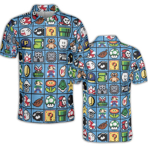 Mario Pixel Super Mario Pattern AOP Men/Women Polo Shirt