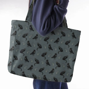 Black Cat and Raven Pattern Large Tote Bag
