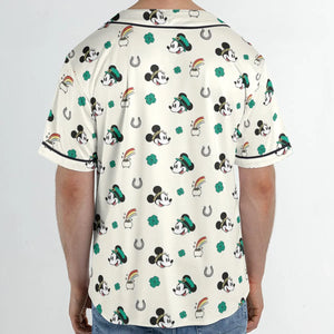 Mickey and Minnie St. Patrick's Day Pattern Unisex Baseball Jersey