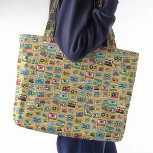80s Playlist Pattern Large Tote Bag
