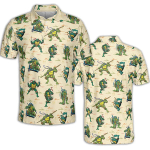 TMNT Characters Weapon Pattern AOP Men/Women Polo Shirt