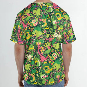 Grass Type Pokemon Pattern Unisex Baseball Jersey