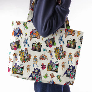 80s Famous Cartoon Characters Pattern Large Tote Bag