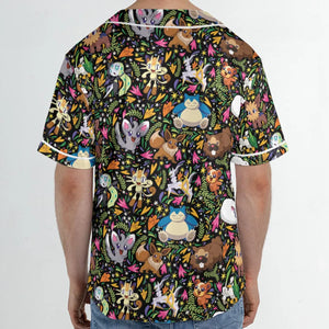 Floral Snorlax Bidoof Eevee Meloetta Pokemon Unisex Baseball Jersey