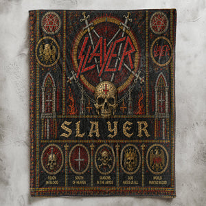 Slayer Sherpa Blanket Eagle Swords Skull Stained Glass Thrash Metal Throw Blanket