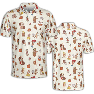 Famous Cartoon Characters in Brown AOP Men/Women Polo Shirt