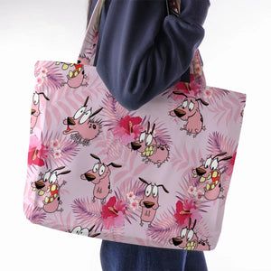 Courage the Cowardly Dog Floral Tropical Large Tote Bag