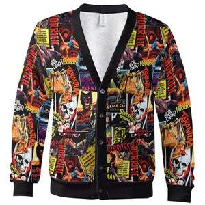 Fright Night Halloween Retro Horror Characters Collage Cardigan